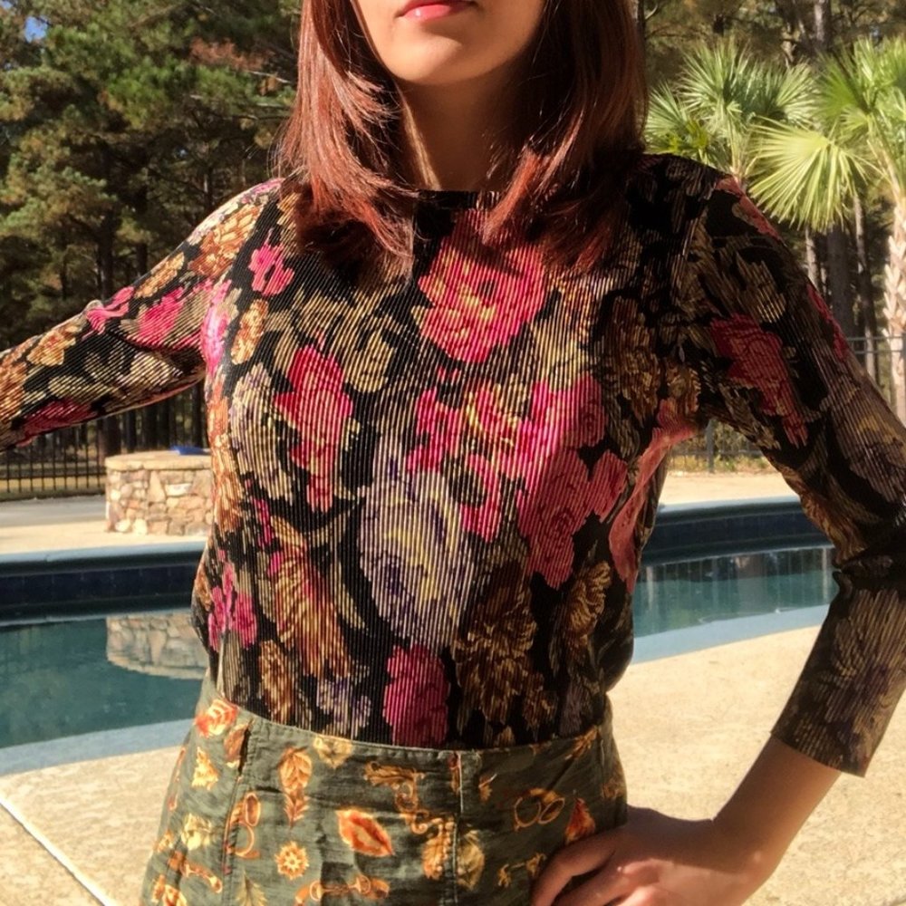 90s FLORAL SOUTH AMERICA ACCORDION 3/4 TOP